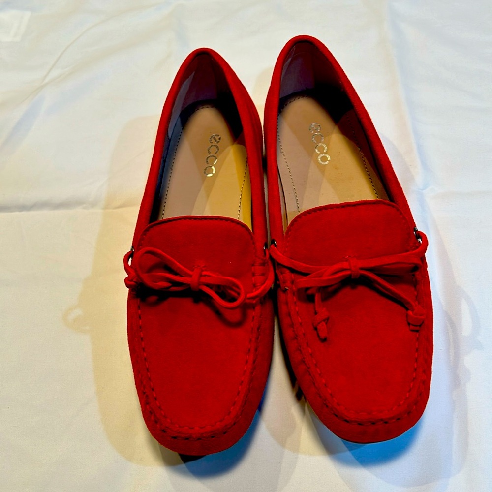 Brand new suede loafers. Red. Size 7 US.